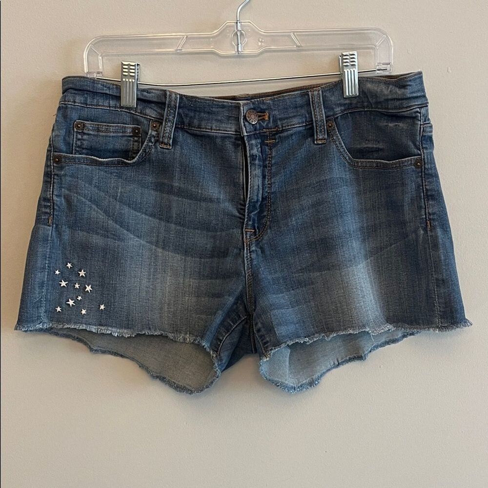 J. Crew Cut Off Jean Shorts with Embroidered Star Detail Size 30 Medium Wash